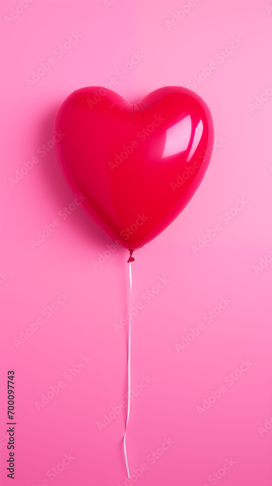 pink valentine's day heart shaped balloon on plain background with copy space for text