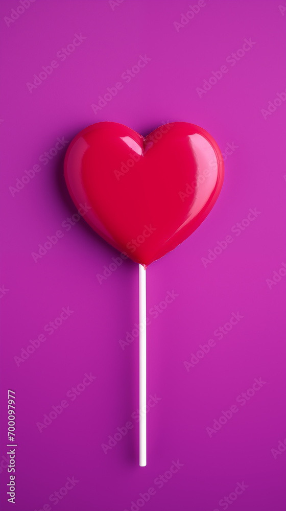 heart shaped lollipop for valentine's day on plain background
