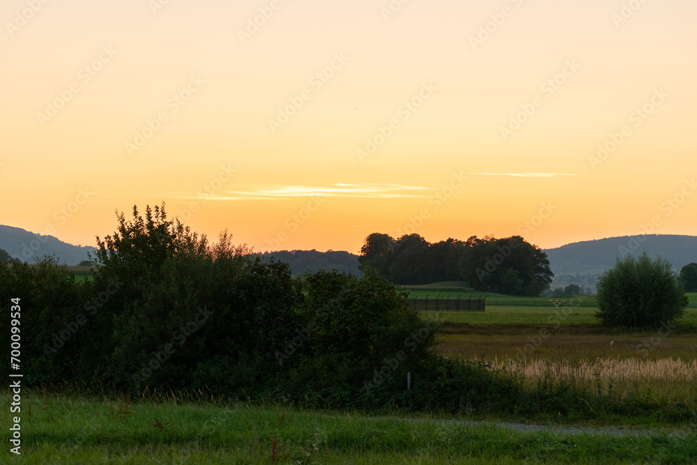 Sunset behind the international airport in Zurich in Switzerland