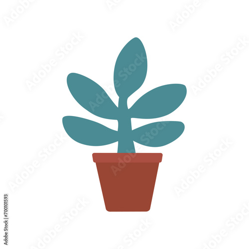 Vector isolated illustration with green icon of plant in ceramic pot. Greens foliage makes urban jungle at home. Greenery is symbol of saving ecology and care about nature.