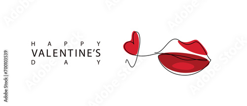 Background for Valentine's Day.Lips drawn in a continuous line. Vector illustration.