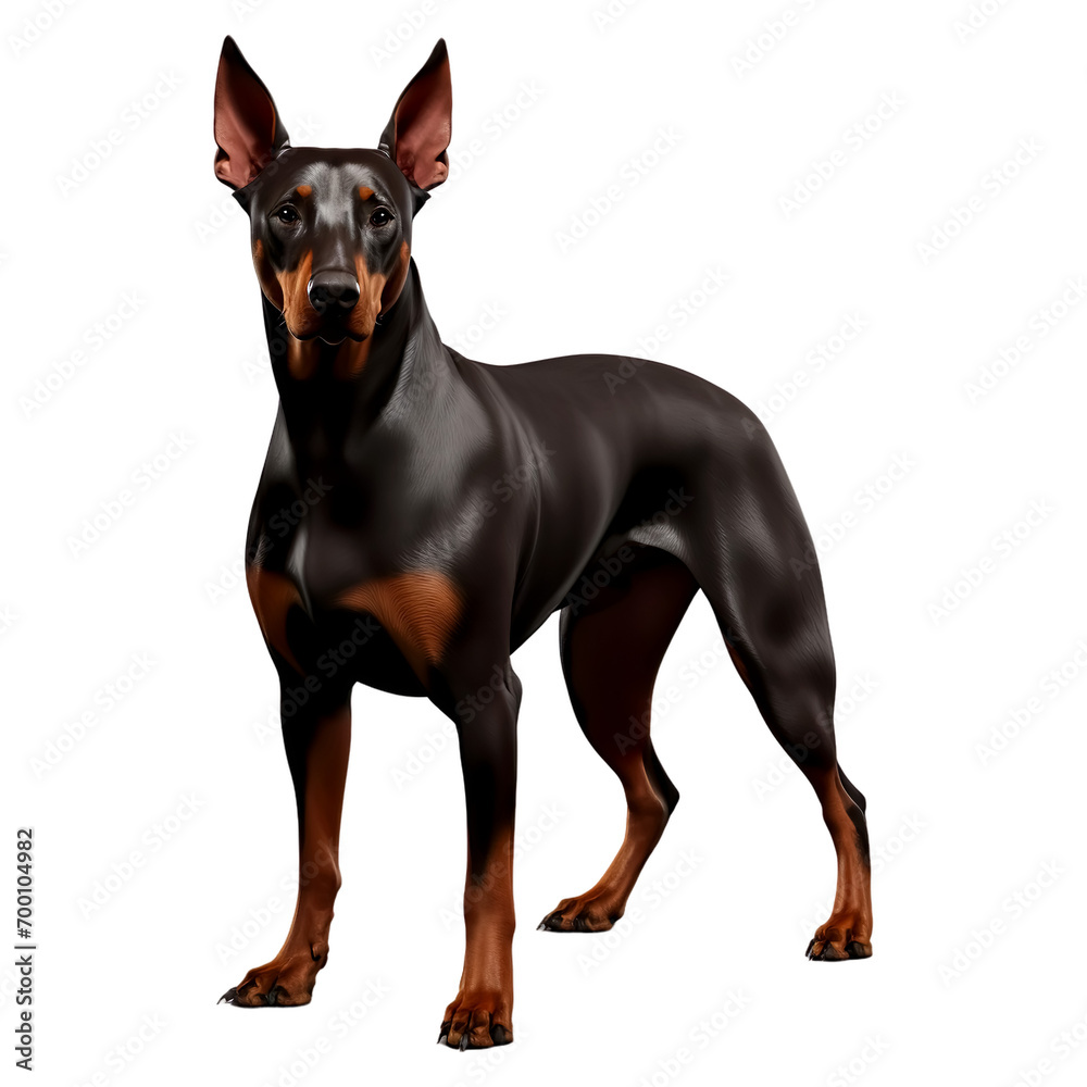Portrait of Doberman dog standing isolate on transparent background, cutout, png Portrait of Doberman dog standing isolate on transparent background, cutout, png