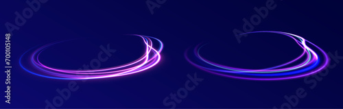 Neon color glowing lines background, high-speed light trails effect. Modern abstract high-speed light motion effect on black background. Light motion effect, slow shutter of traffic. 