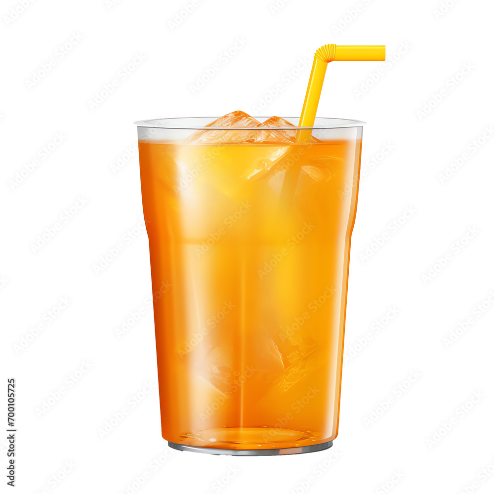 a glass of orange liquid with ice and a straw