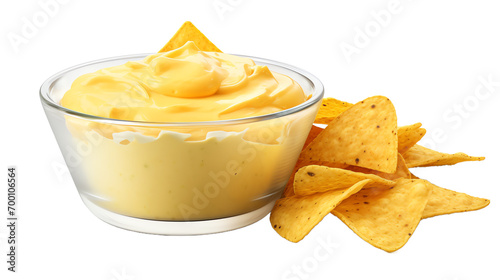a bowl of cheese dip and chips photo
