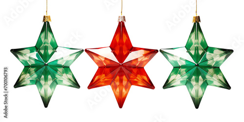 a red and green star ornaments photo