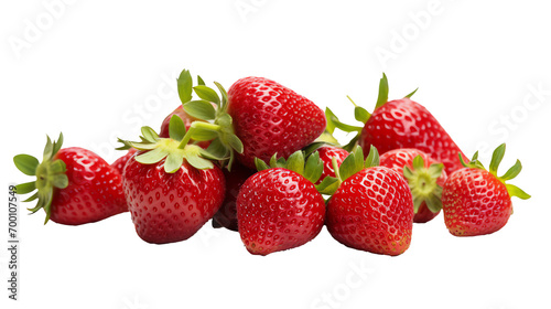 a group of strawberries with green leaves