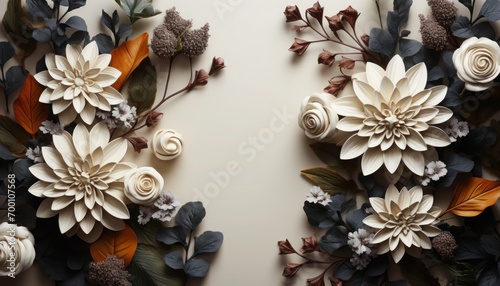 The Artful Dance of Paper Flowers. Floral background inspired by spring and flowers. Copy-space for text.