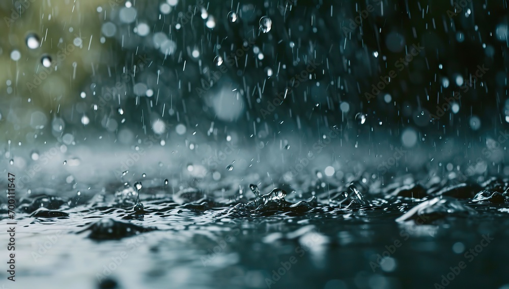 Raindrops falling on the water surface.