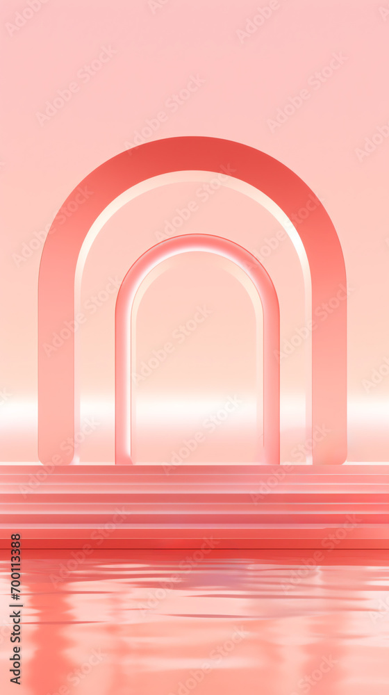 a pink and white archway with stairs a pink and white archway with stairs