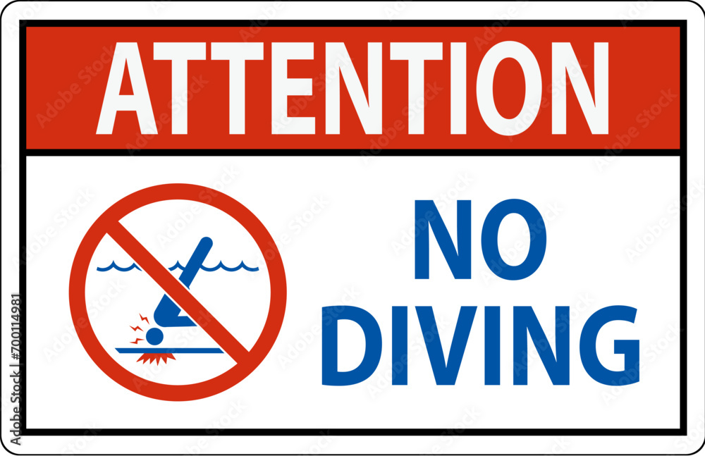 Fototapeta premium Pool Safety Sign Attention, No Diving