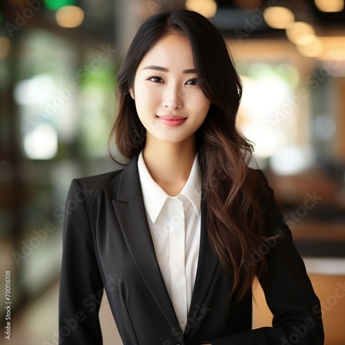Beautiful Asian businesswoman posing in front of the camera © saka