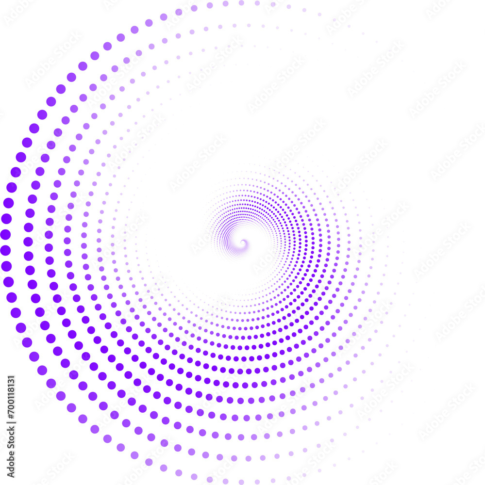 Random dotted, dots, halftone speckles concentric circle. Spiral, swirl, twirl element. Circular and radial lines volute, helix. Segmented circle with rotation.