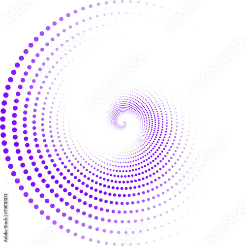 Random dotted, dots, halftone speckles concentric circle. Spiral, swirl, twirl element. Circular and radial lines volute, helix. Segmented circle with rotation.