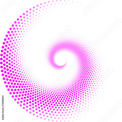 Random dotted, dots, halftone speckles concentric circle. Spiral, swirl, twirl element. Circular and radial lines volute, helix. Segmented circle with rotation.