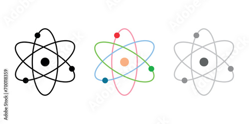 Atom icons. Atom icon symbol vector illustration. Nuclear physics. Three electrons rotate in orbits around atomic nucleus. Scientific resources for teachers and students. photo