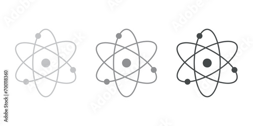 Atom icons. Atom icon symbol vector illustration. Nuclear physics. Three electrons rotate in orbits around atomic nucleus. Scientific resources for teachers and students.