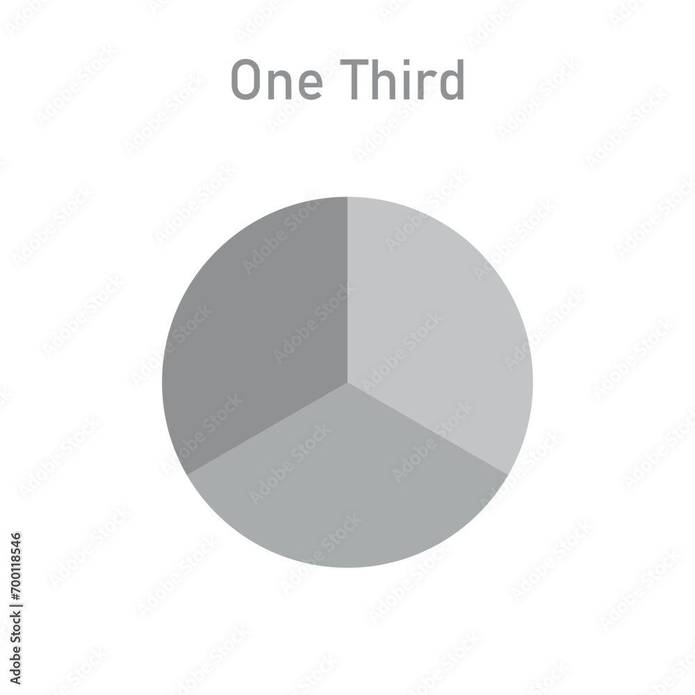 Circle divided into three equal segments. One third fraction circle. Scientific resources for teachers and students. Vector illustration isolated on white background. Circle divided into three equal segments. One third fraction circle. Scientific resources for teachers and students. Vector illustration isolated on white background.