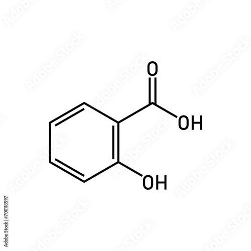 Chemical structure of Salicylic acid (C7H6O3). Chemical resources for teachers and students. Vector illustration.