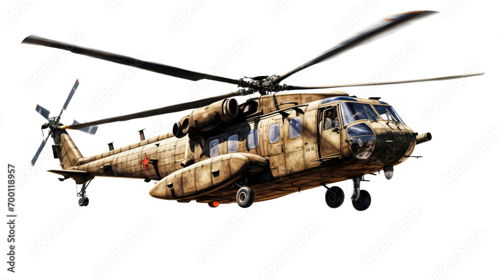 military helicopter on a transparent background - obrazy, fototapety, plakaty 