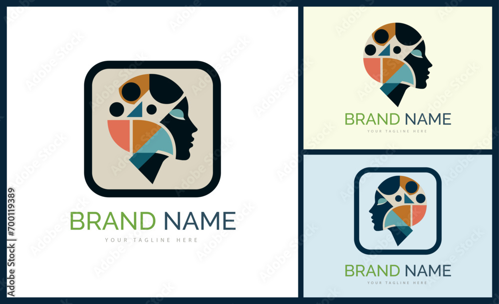 Fototapeta premium human face head mosaic style modern logo template design for brand or company