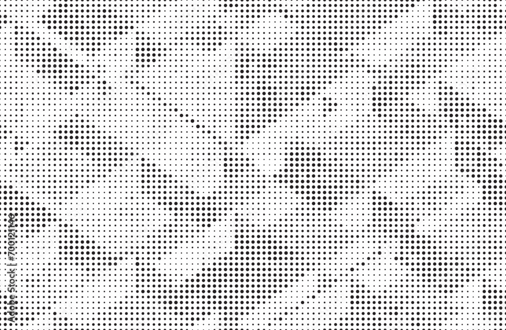 Naklejka premium Abstract grunge halftone background. Retro comic grain pixel texture. Dots cartoon wallpaper. Pop art fading wavy gradient pattern. Vector vanishing gritty backdrop.