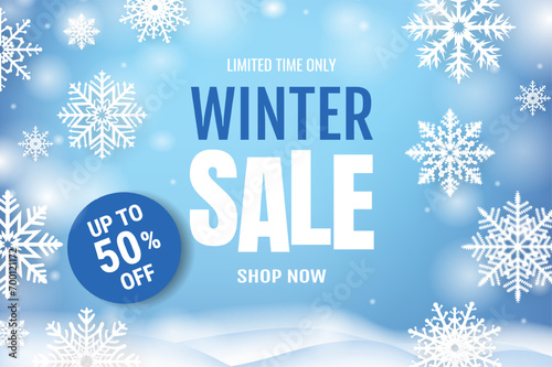 Winter Sale Banner And White Podium And Snowflake