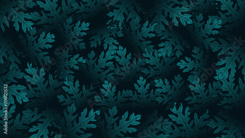 Dark turquoise botanical vector background with unusual leaves. Botanical card, poster, banner, cover, wallpaper