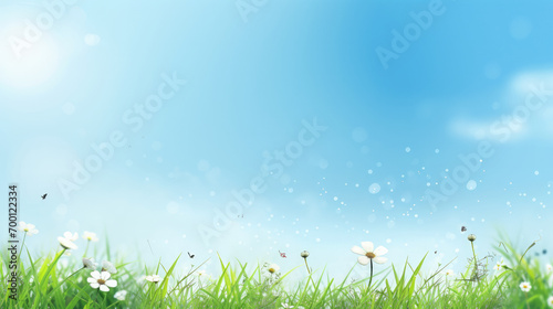 drawn landscape with green grass and blue sky, natural background, digital illustration, travel, field, clouds, empty space for text, wallpaper, summer, harmony, peace, art, blank, beauty, abstract