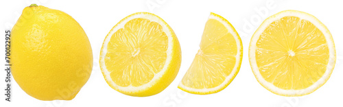 ripe lemon fruit, half and slice lemon isolated, Fresh and Juicy Lemon, transparent PNG, collection
