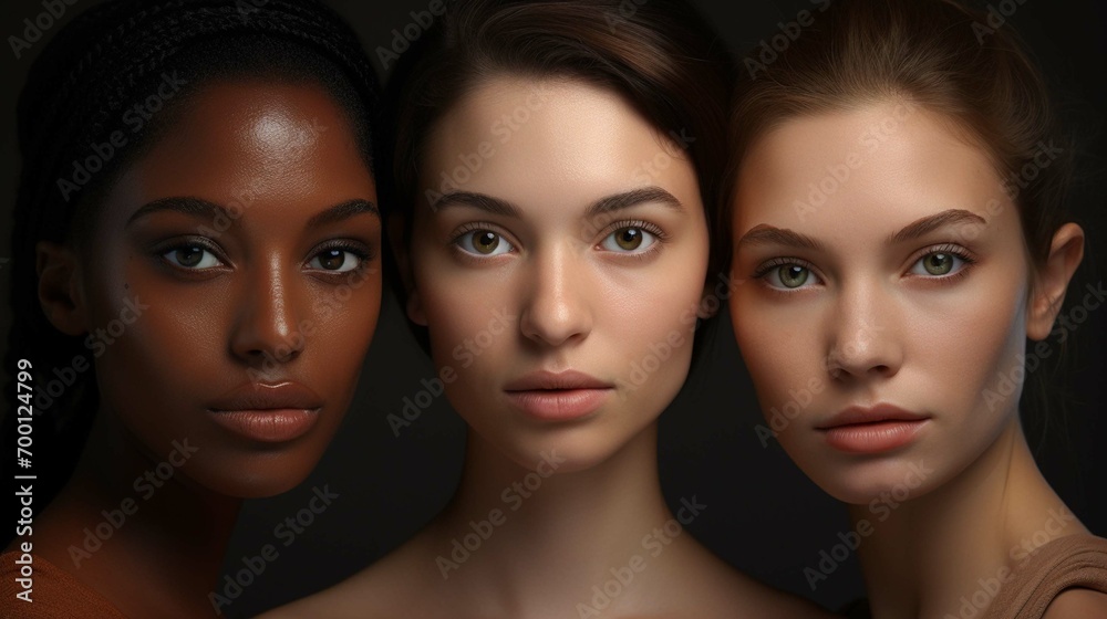 Face parts of different ethnicity women