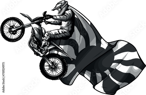 monochromatic illustration of motocross rider and japan flag