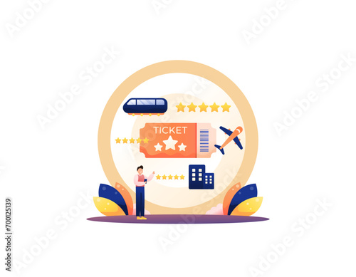 etiquette. digital ticket or electronic ticket concept. buy online. order train, plane and bus tickets via the internet. Book hotels or accommodation online. illustration concept design. graphic