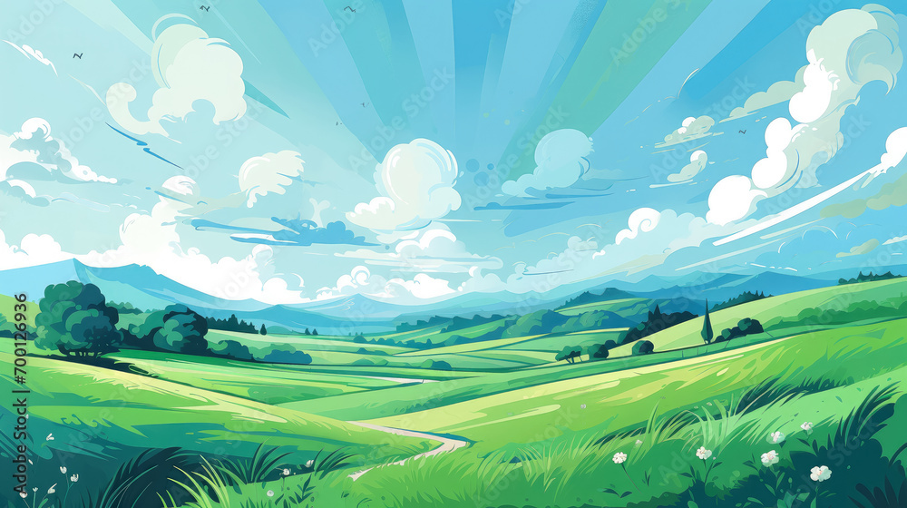 drawn landscape with green grass and blue sky, natural background, digital illustration, travel, field, clouds, empty space for text, wallpaper, summer, harmony, peace, art, blank, beauty, abstract drawn landscape with green grass and blue sky, natural background, digital illustration, travel, field, clouds, empty space for text, wallpaper, summer, harmony, peace, art, blank, beauty, abstract