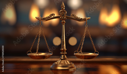 Law scale justice symbol on the blurred background. Generative AI