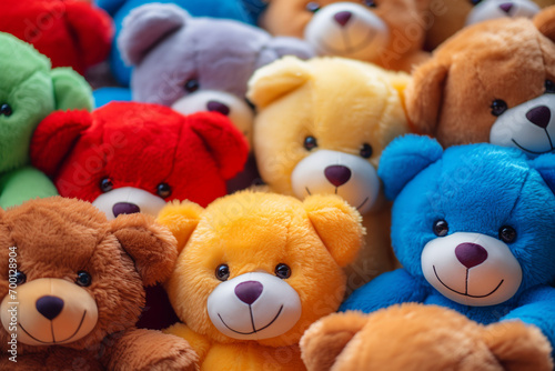 Many different colored teddy bears in a pile together. Gemerative AI