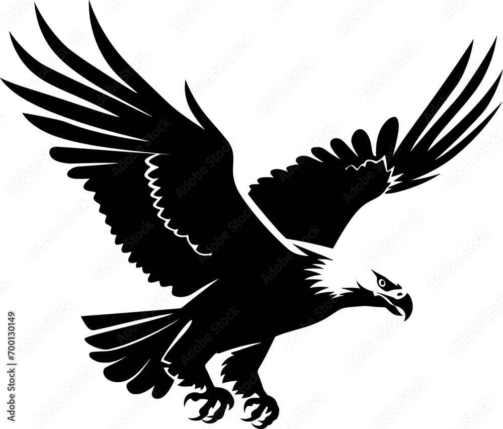 Obraz premium Bald Eagle silhouette isolated on white. AI generated illustration.