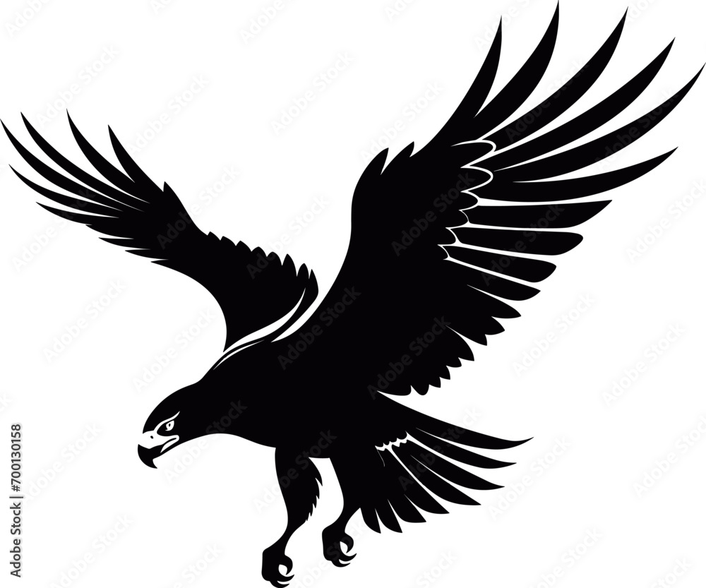 Fototapeta premium Bald Eagle silhouette isolated on white. AI generated illustration.