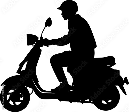 Silhouette Vector Art Man Driving Scooter, Scooter Driver Side View Silhouette Vector Art. AI generated illustration.