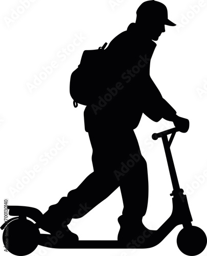 Young athlete on scooter for extreme stunts. Isolated silhouette on a white background. AI generated illustration.