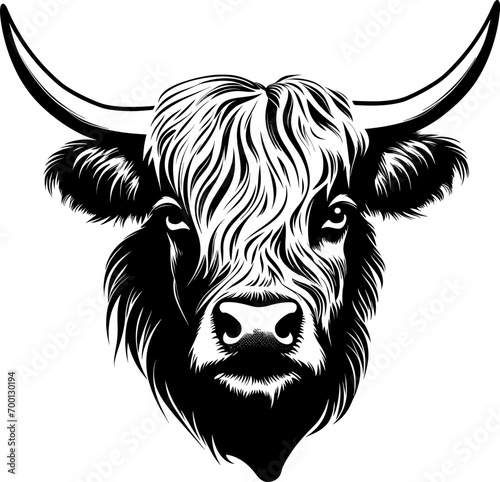 Highland cow detailed silhouette hand drawn vector. AI generated illustration.