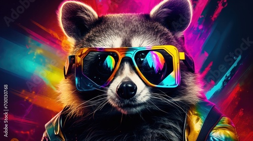 A raccoon wearing sunglasses and a leather jacket