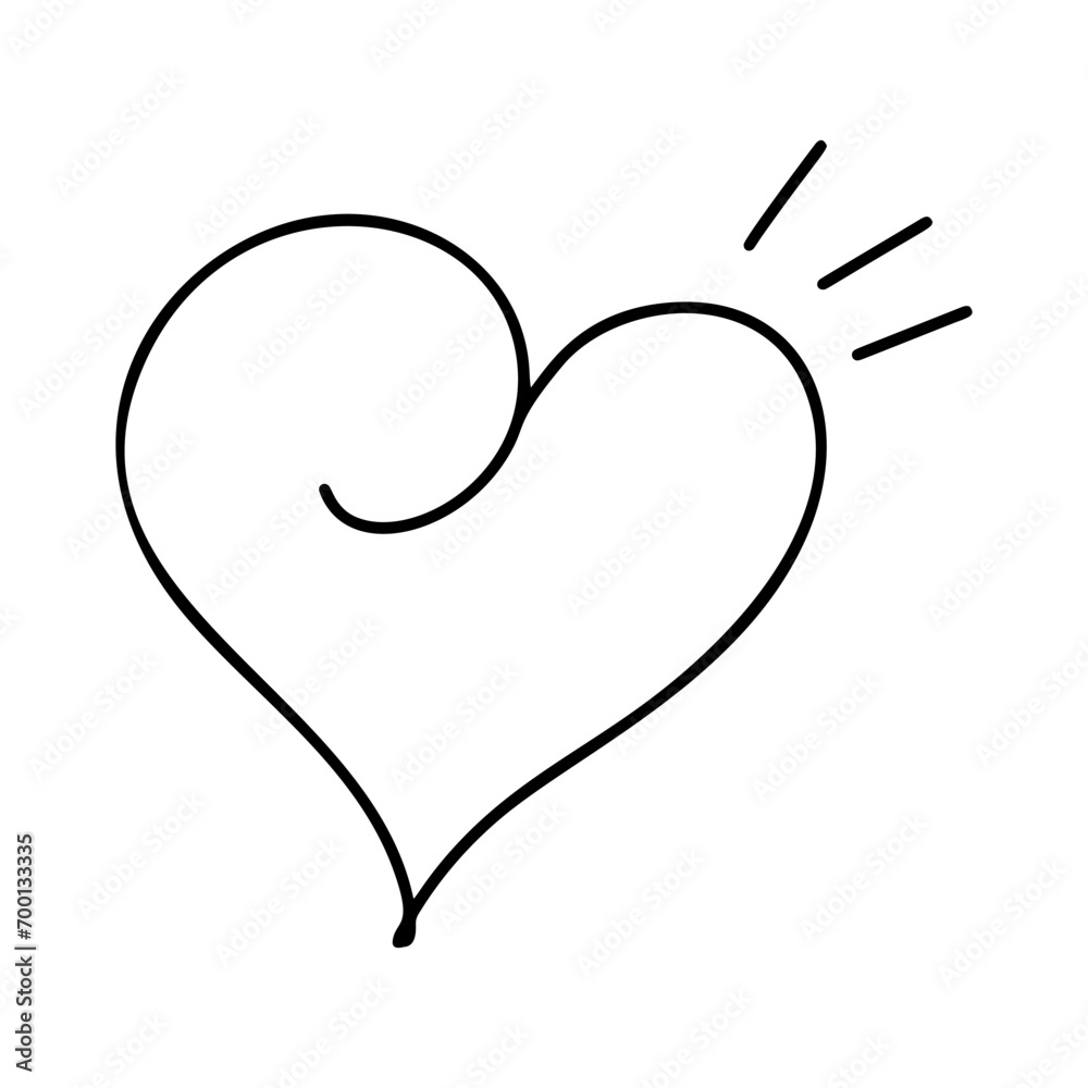 Hand drawn love heart with rays vector logo line illustration. Black outline. Element Monoline for Valentine Day banner, poster, greeting card Hand drawn love heart with rays vector logo line illustration. Black outline. Element Monoline for Valentine Day banner, poster, greeting card
