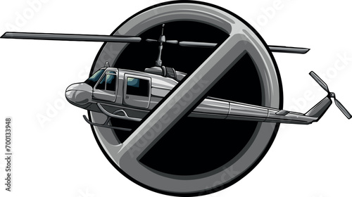 monochromatic illustration of Prohibition sign for all Helicopters.