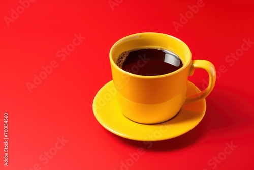 yellow cup of coffee on red background