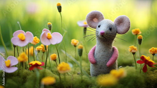 Rato feito de feltro no campo - Ilustração fofa