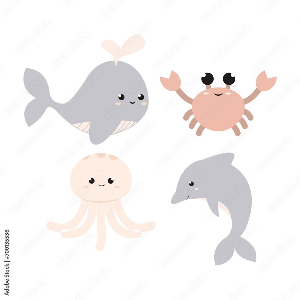 Naklejka premium vector set of marine animal illustrations