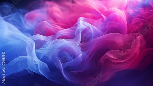 abstract background of blue and pink smoke on a black background.
