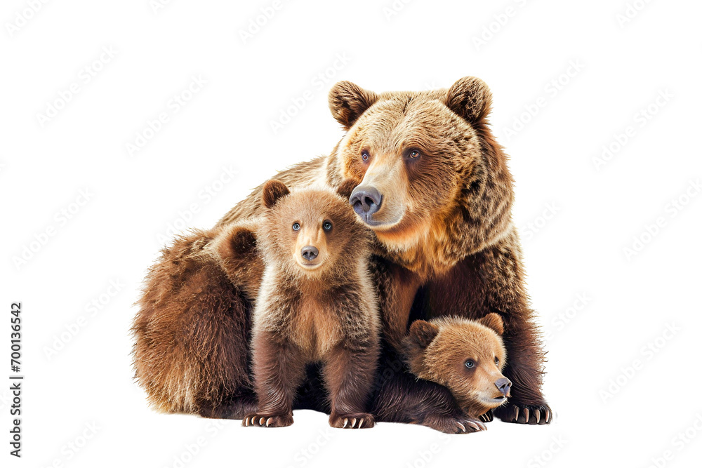 Fototapeta premium Family brown bear isolated on white