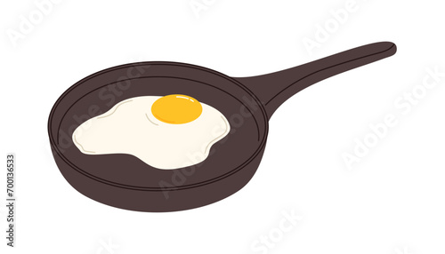 Fried egg in a frying pan. Flat vector illustration isolated on white background